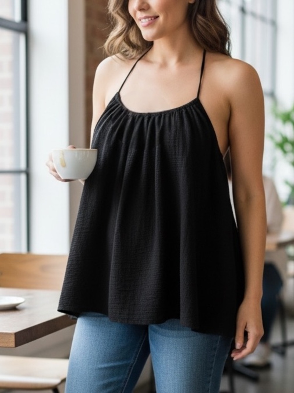 & Other Stories Stockholm Atelier Black Halter Scandi Sleeveless Swing Top XS